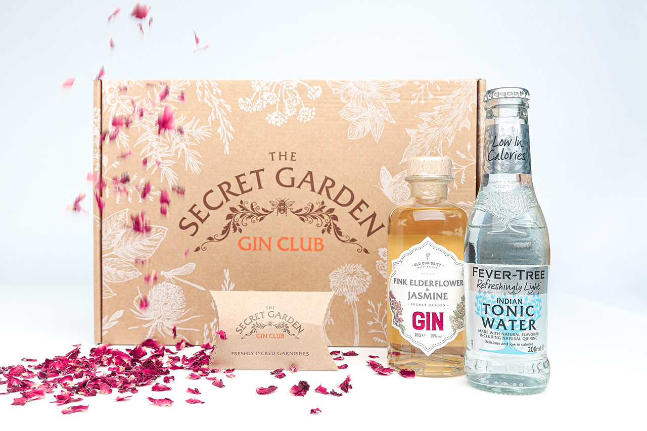 secret garden gin club corrugated box and e-flute box.