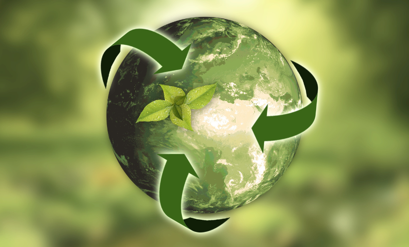 green sustainable world with a recycling icon