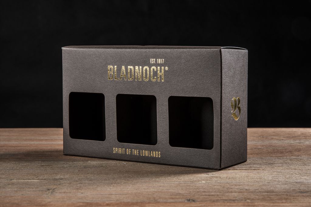 'Bladnoch' box with die cut packaging.